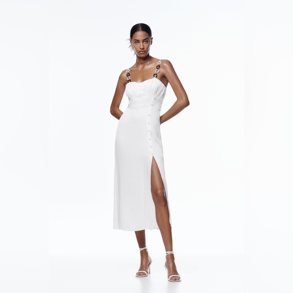 💐ZARA NWT SATIN EFFECT CORSET DRESS WITH CHAINS